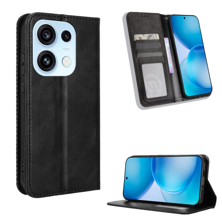 For OPPO Reno16 Pro 5G / Reno 16 5G Global Magnetic Buckle Retro Texture Leather Phone Case(Black)