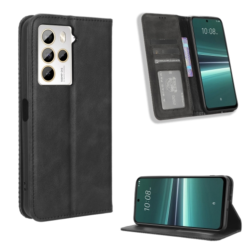 

For HTC U23 / U23 Pro Magnetic Buckle Retro Texture Leather Phone Case(Black)