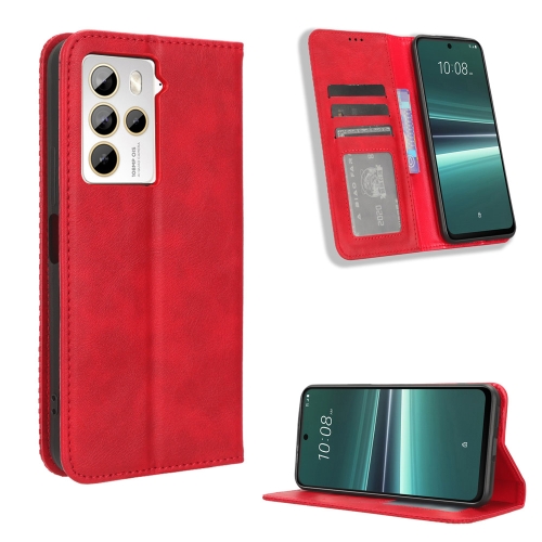 

For HTC U23 / U23 Pro Magnetic Buckle Retro Texture Leather Phone Case(Red)