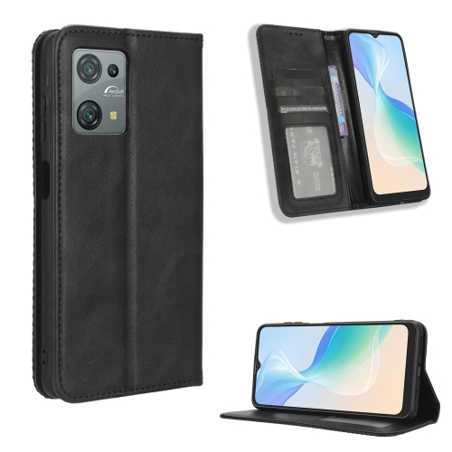 For Blackview Oscal C30 / C30 Pro Magnetic Buckle Retro Texture Leather Phone Case(Black) for oppo a58 4g a98 5g f23 5g lc imeeke calf texture horizontal flip leather case brown