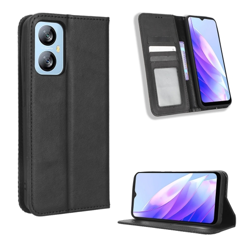 For Blackview A52 / A52 Pro Magnetic Buckle Retro Texture Leather Phone Case(Black) for blackview tab 60 8 7 2023 honeycomb eva hybrid pc tablet case with strap black black