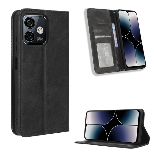 

For Ulefone Note 16 Pro Magnetic Buckle Retro Texture Leather Phone Case(Black)