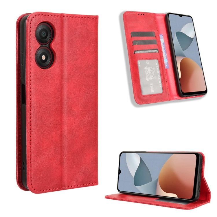 For ZTE Blade A34 Magnetic Buckle Retro Texture Leather Phone Case
