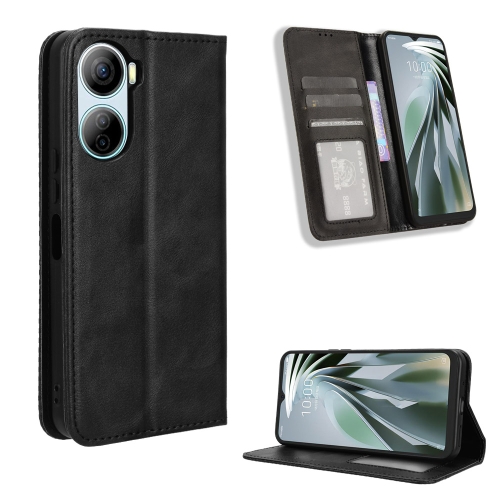 

For ZTE Libero 5G IV Magnetic Buckle Retro Texture Leather Phone Case(Black)