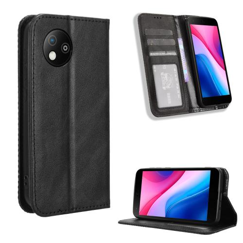 

For ZTE Blade A35 Lite Magnetic Buckle Retro Texture Leather Phone Case(Black)