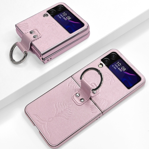 

For Samsung Galaxy Z Flip4 Electroplated Embossed Leather Phone Case with Ring(Pink)