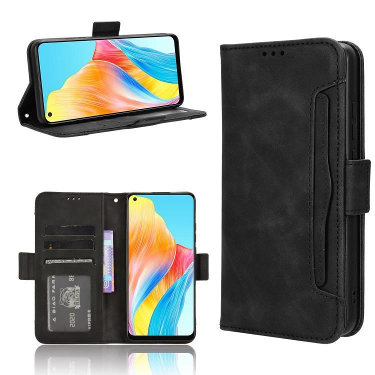 

For OPPO A78 4G Skin Feel Calf Texture Card Slots Leather Phone Case(Black)