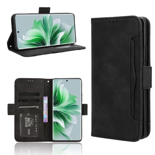 

For OPPO Reno11 5G Global Skin Feel Calf Texture Card Slots Leather Phone Case(Black)