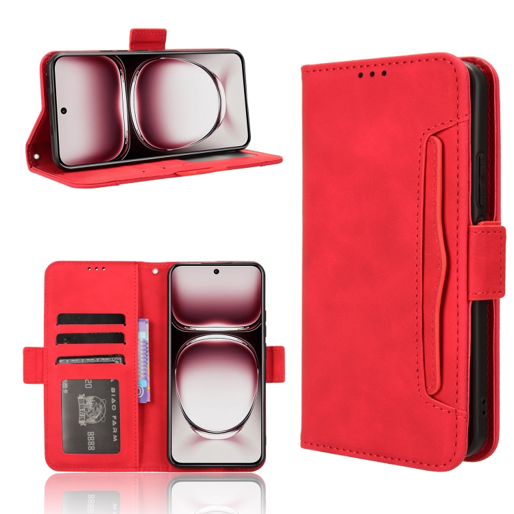 

For OPPO Reno12 5G Global Skin Feel Calf Texture Card Slots Leather Phone Case(Red)
