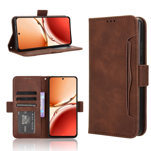 

For OPPO Reno12 F 5G Skin Feel Calf Texture Card Slots Leather Phone Case(Brown)