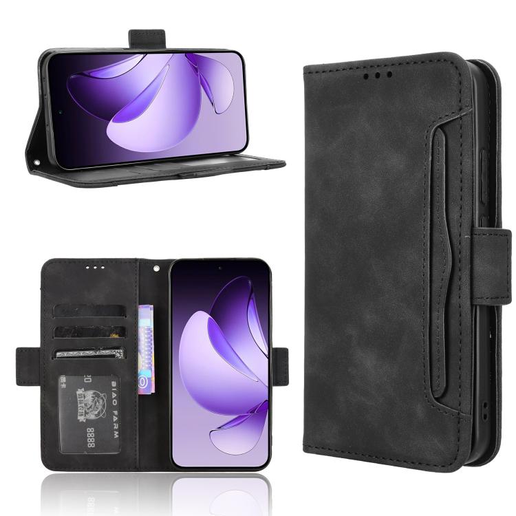 

For OPPO Reno13 5G Global Skin Feel Calf Texture Card Slots Leather Phone Case(Black)