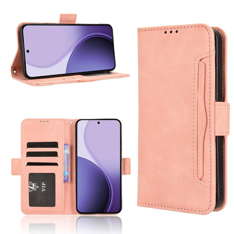 

For OPPO Reno14 5G Global Skin Feel Calf Texture Card Slots Leather Phone Case(Pink)