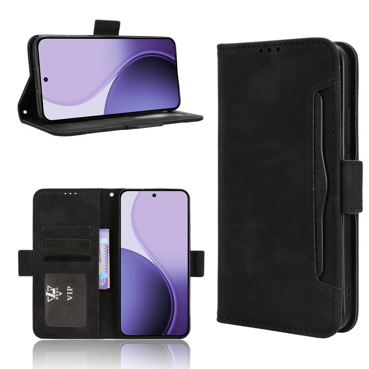 

For OPPO Reno14 5G Global Skin Feel Calf Texture Card Slots Leather Phone Case(Black)