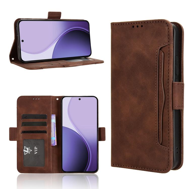 

For OPPO Reno14 5G Global Skin Feel Calf Texture Card Slots Leather Phone Case(Brown)