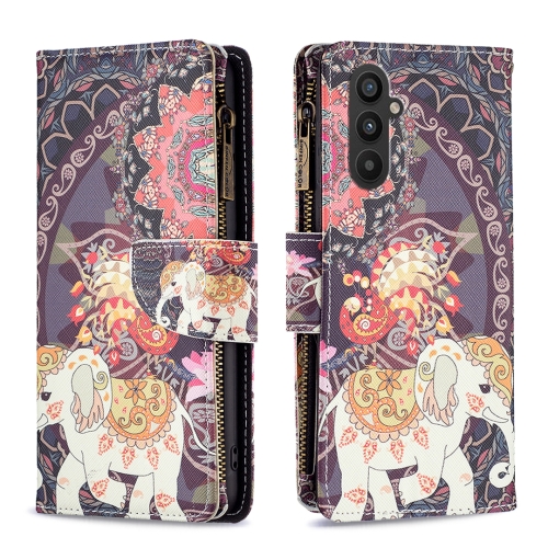 

For Samsung Galaxy A25 5G Colored Drawing Pattern Zipper Leather Phone Case(Flower Elephant)