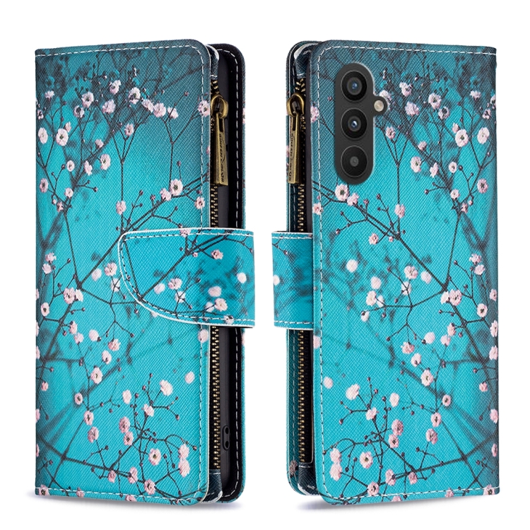 

For Samsung Galaxy A25 5G Colored Drawing Pattern Zipper Leather Phone Case(Plum Blossom)