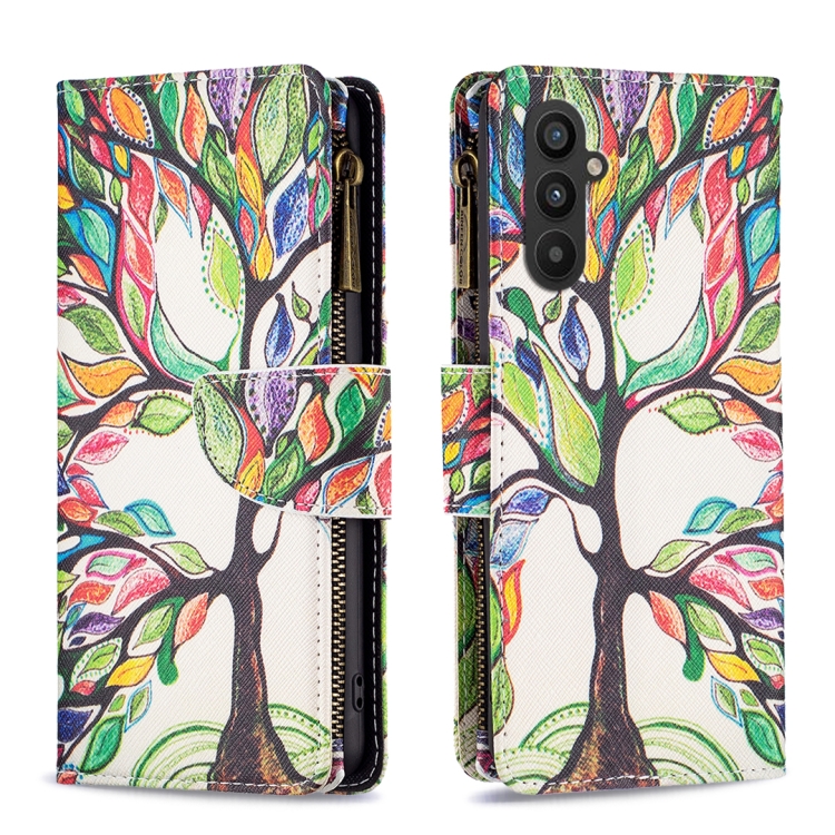 

For Samsung Galaxy A25 5G Colored Drawing Pattern Zipper Leather Phone Case(Big Tree)