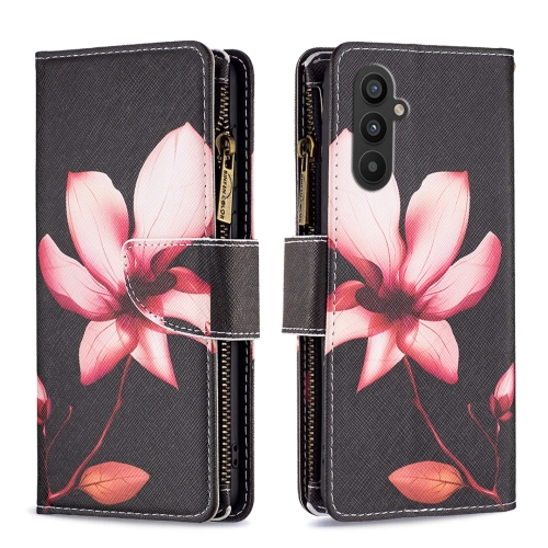 

For Samsung Galaxy A25 5G Colored Drawing Pattern Zipper Leather Phone Case(Lotus)