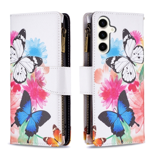 

For Samsung Galaxy S23 FE 5G Colored Drawing Pattern Zipper Leather Phone Case(Two Butterflies)