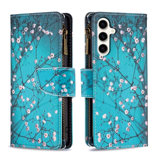 

For Samsung Galaxy S23 FE 5G Colored Drawing Pattern Zipper Leather Phone Case(Plum Blossom)