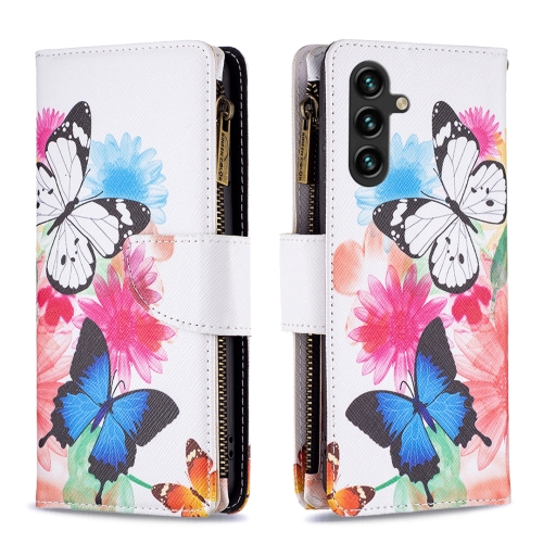 

For Samsung Galaxy A15 Colored Drawing Pattern Zipper Leather Phone Case(Two Butterflies)