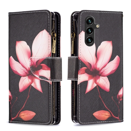 

For Samsung Galaxy A15 Colored Drawing Pattern Zipper Leather Phone Case(Lotus)