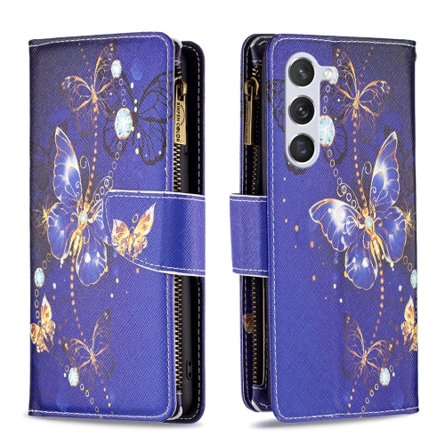

For Samsung Galaxy S24 5G Colored Drawing Pattern Zipper Leather Phone Case(Purple Butterfly)