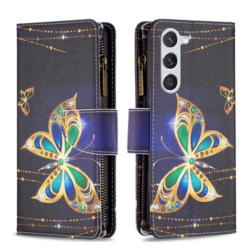 

For Samsung Galaxy S24 5G Colored Drawing Pattern Zipper Leather Phone Case(Big Butterfly)