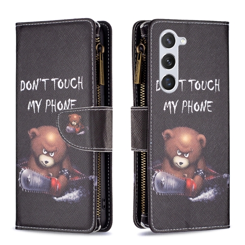 

For Samsung Galaxy S24 5G Colored Drawing Pattern Zipper Leather Phone Case(Bear)