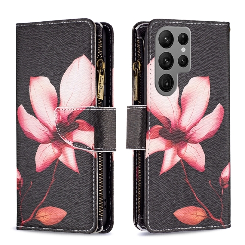 

For Samsung Galaxy S24 Ultra 5G Colored Drawing Pattern Zipper Leather Phone Case(Lotus)