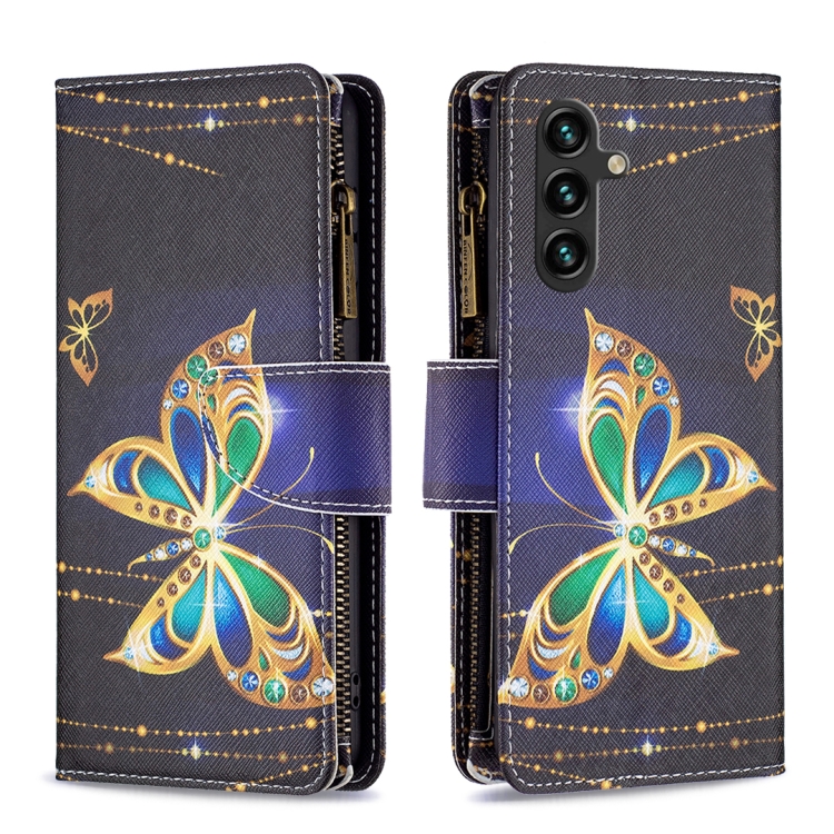 

For Samsung Galaxy A35 Colored Drawing Pattern Zipper Leather Phone Case(Big Butterfly)