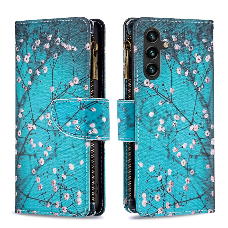 

For Samsung Galaxy A55 Colored Drawing Pattern Zipper Leather Phone Case(Plum Blossom)