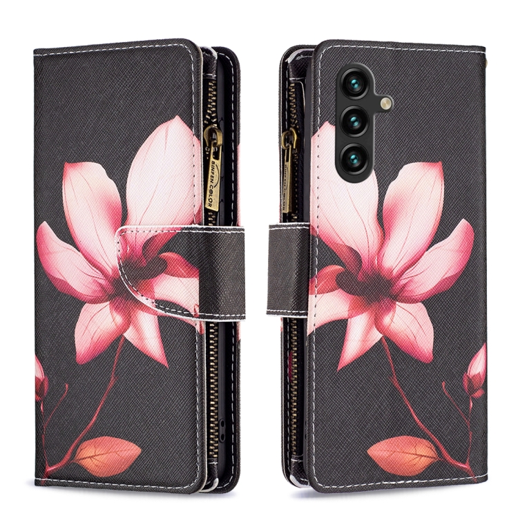 

For Samsung Galaxy A55 Colored Drawing Pattern Zipper Leather Phone Case(Lotus)