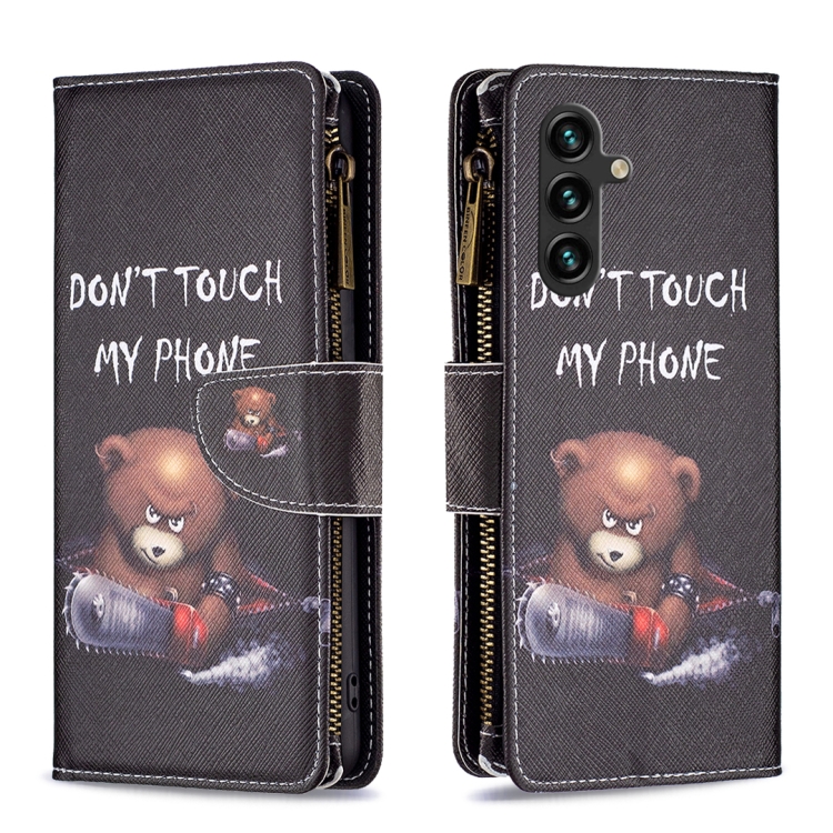 

For Samsung Galaxy A55 Colored Drawing Pattern Zipper Leather Phone Case(Bear)