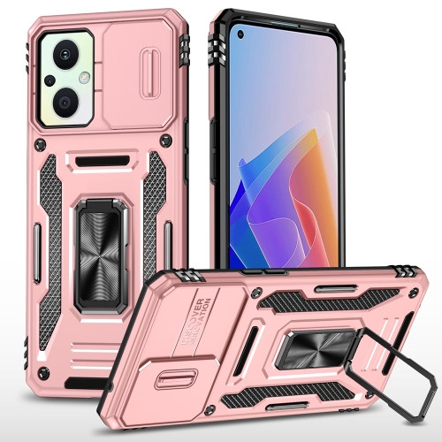 

For OPPO Reno7 Lite Armor PC + TPU Camera Shield Phone Case(Rose Gold)