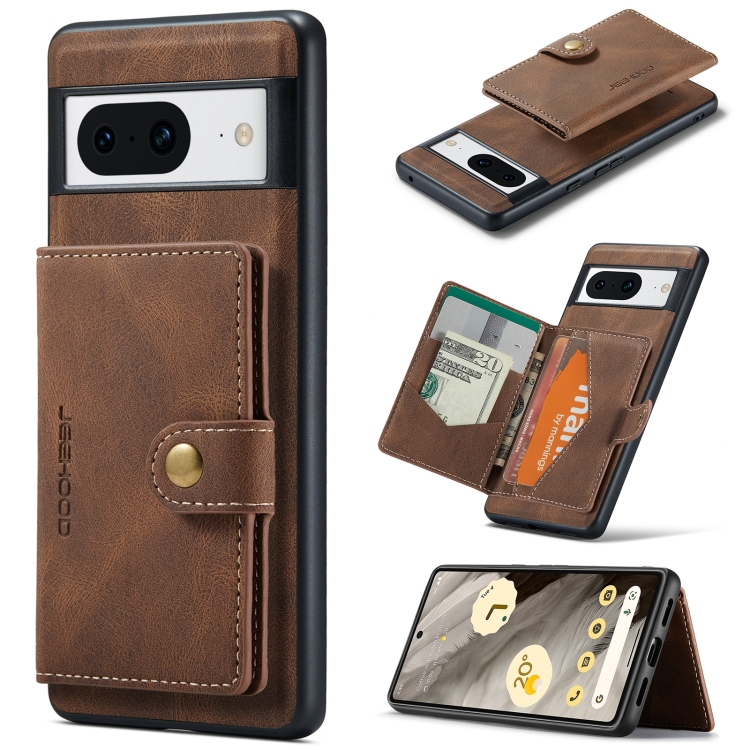 

For Google Pixel 8 JEEHOOD Retro Magnetic Detachable Wallet Phone Case(Brown)
