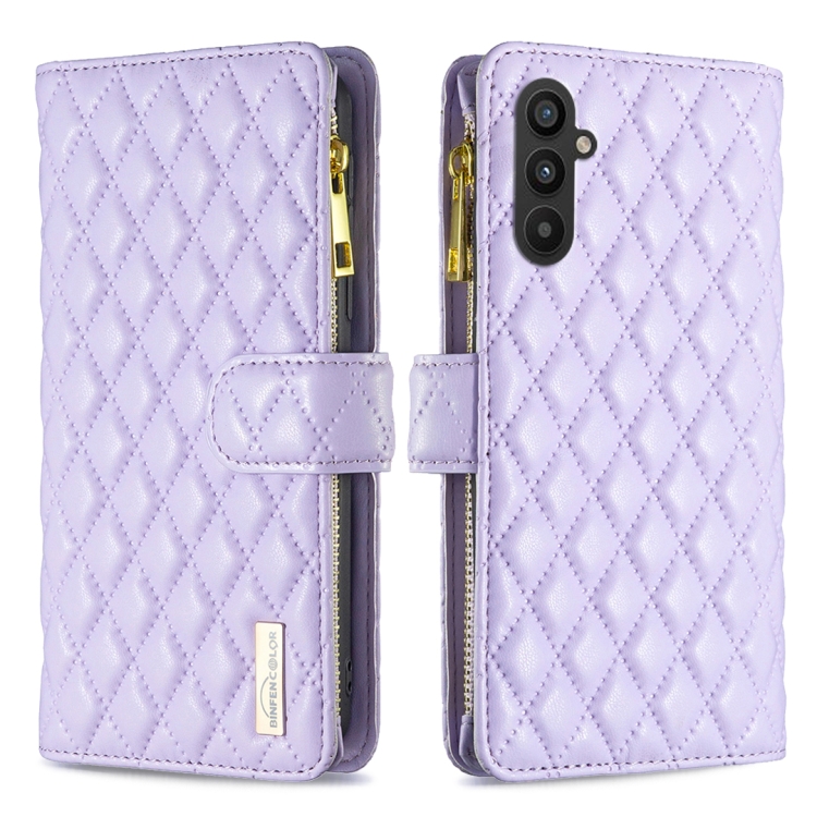 

For Samsung Galaxy A25 5G Diamond Lattice Zipper Wallet Leather Flip Phone Case(Purple)