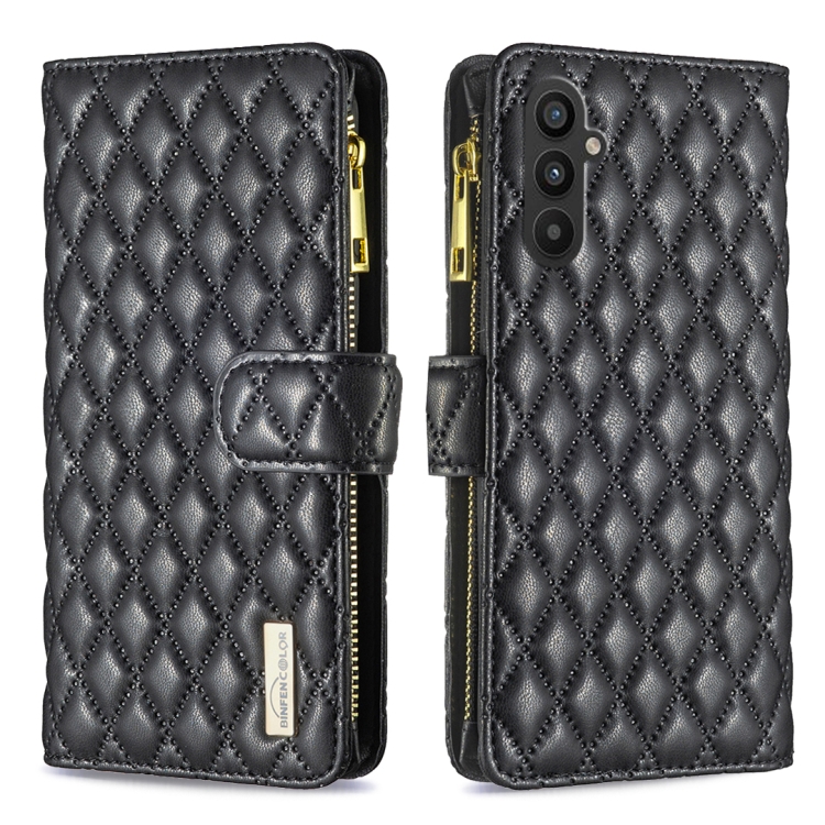 

For Samsung Galaxy A25 5G Diamond Lattice Zipper Wallet Leather Flip Phone Case(Black)