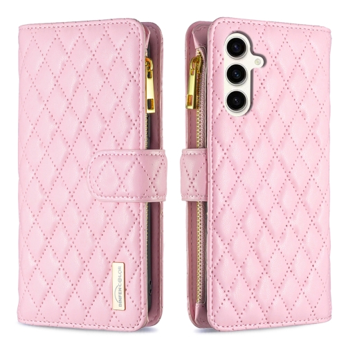 

For Samsung Galaxy S23 FE 5G Diamond Lattice Zipper Wallet Leather Flip Phone Case(Pink)
