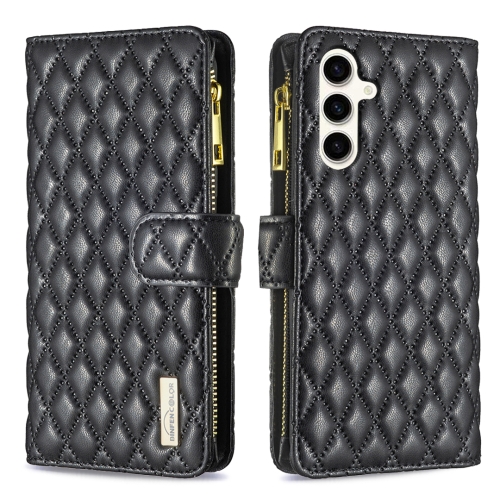 

For Samsung Galaxy S23 FE 5G Diamond Lattice Zipper Wallet Leather Flip Phone Case(Black)