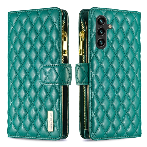 

For Samsung Galaxy A15 Diamond Lattice Zipper Wallet Leather Flip Phone Case(Green)
