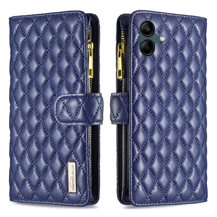 

For Samsung Galaxy A05 Diamond Lattice Zipper Wallet Leather Flip Phone Case(Blue)