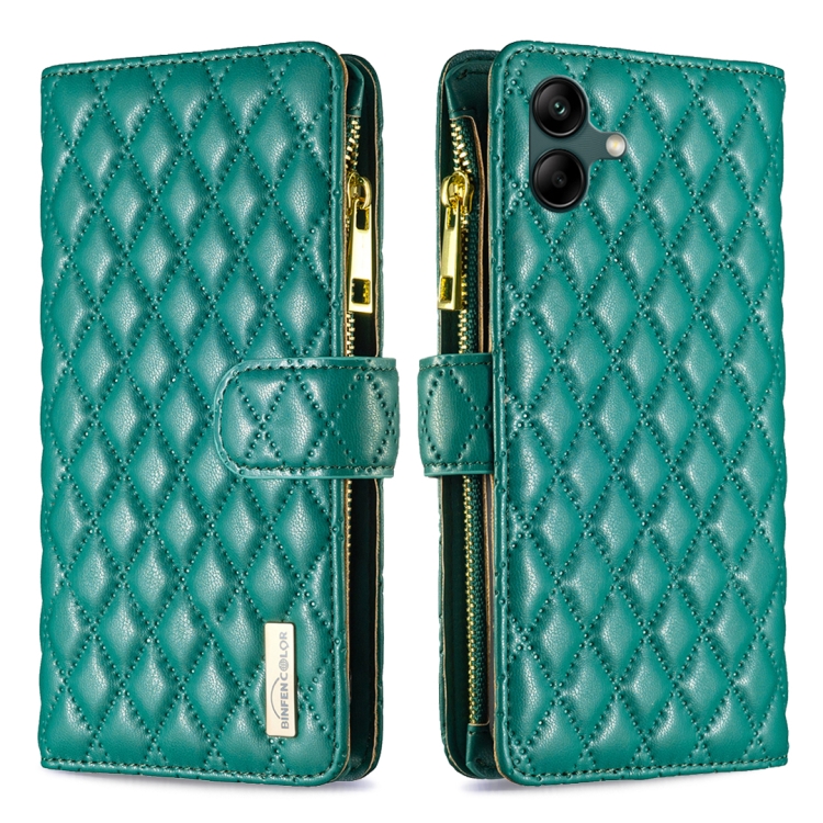 

For Samsung Galaxy A05 Diamond Lattice Zipper Wallet Leather Flip Phone Case(Green)