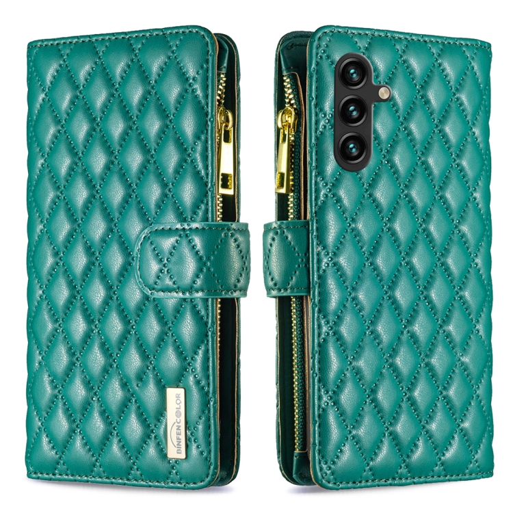 

For Samsung Galaxy A05s Diamond Lattice Zipper Wallet Leather Flip Phone Case(Green)
