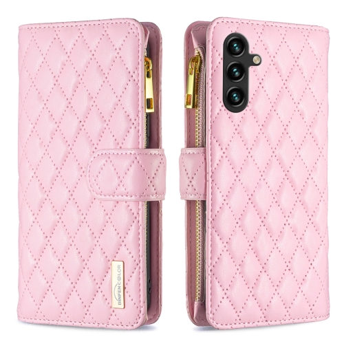 

For Samsung Galaxy A05s Diamond Lattice Zipper Wallet Leather Flip Phone Case(Pink)