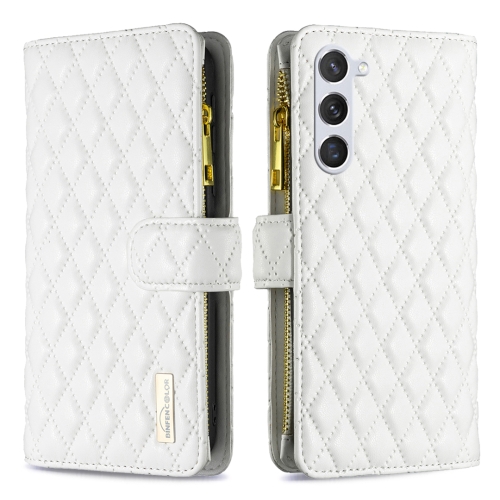 

For Samsung Galaxy S24+ 5G Diamond Lattice Zipper Wallet Leather Flip Phone Case(White)