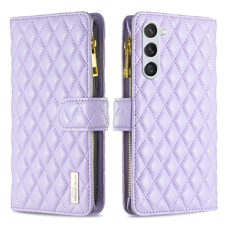 

For Samsung Galaxy S24+ 5G Diamond Lattice Zipper Wallet Leather Flip Phone Case(Purple)