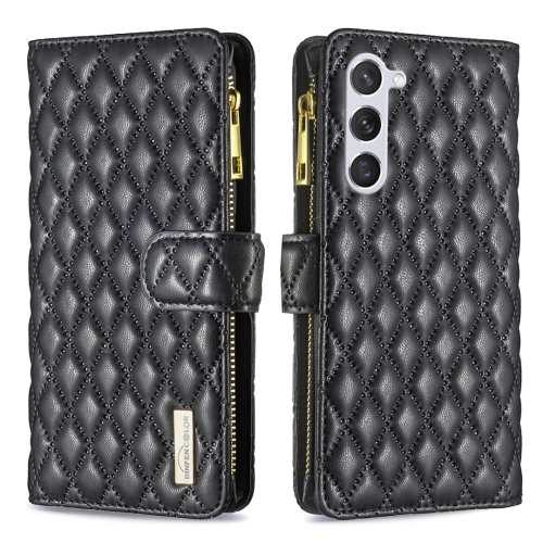 

For Samsung Galaxy S24+ 5G Diamond Lattice Zipper Wallet Leather Flip Phone Case(Black)