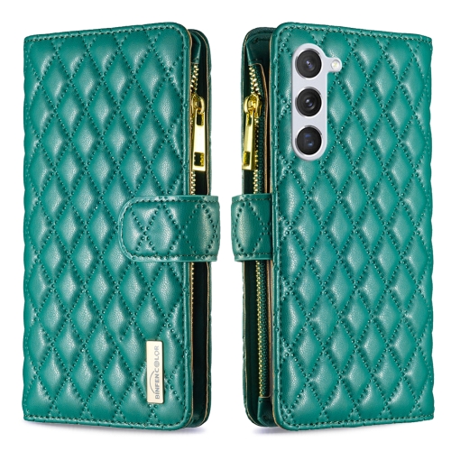 

For Samsung Galaxy S24 5G Diamond Lattice Zipper Wallet Leather Flip Phone Case(Green)
