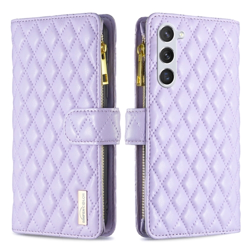 For Samsung Galaxy S24 5G Diamond Lattice Zipper Wallet Leather Flip Phone Case(Purple) solar outdoor camping string lights phone charger portable leds strip rechargeable via solar or usb detachable 5 5m cord